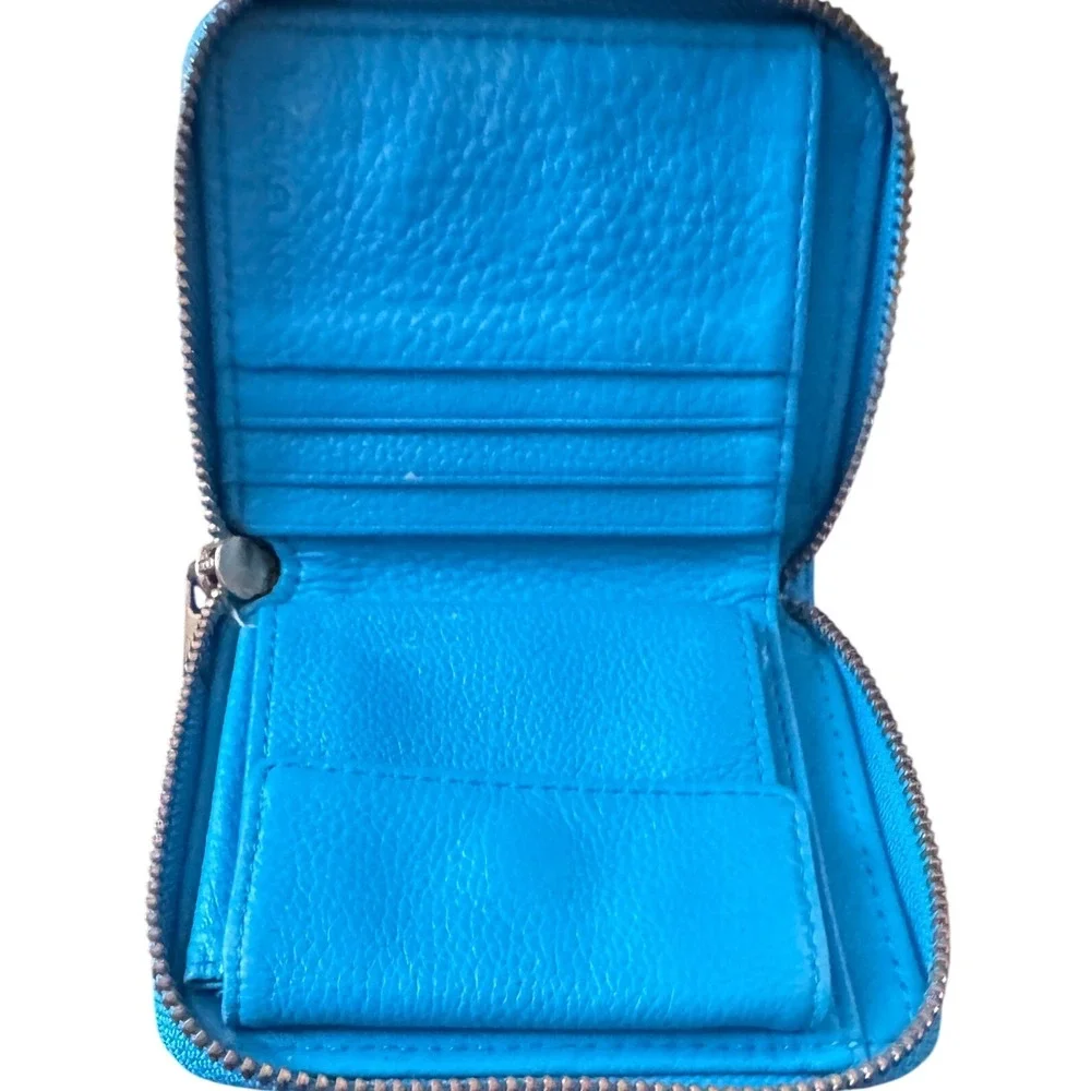 Michael Kors Turquoise Pebbled Leather Small Zip Around Wallet 35T1GT7F1L 4x4x1